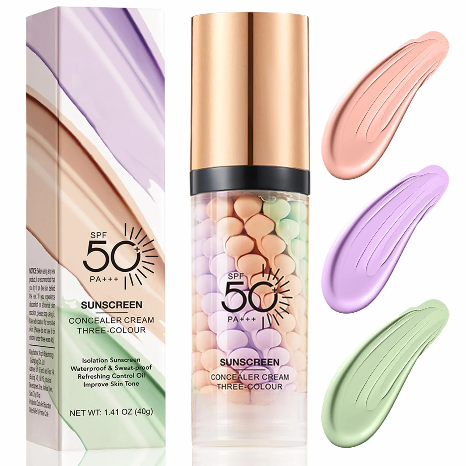 Primer Tricolore, Isolation Cream, Color Correcting Facial Serum, Base Primer Trucco Viso, Colour Corrector Makeup Primer, Pori Invisibili, Controllo dell'olio Idratante, Incarnato Uniforme