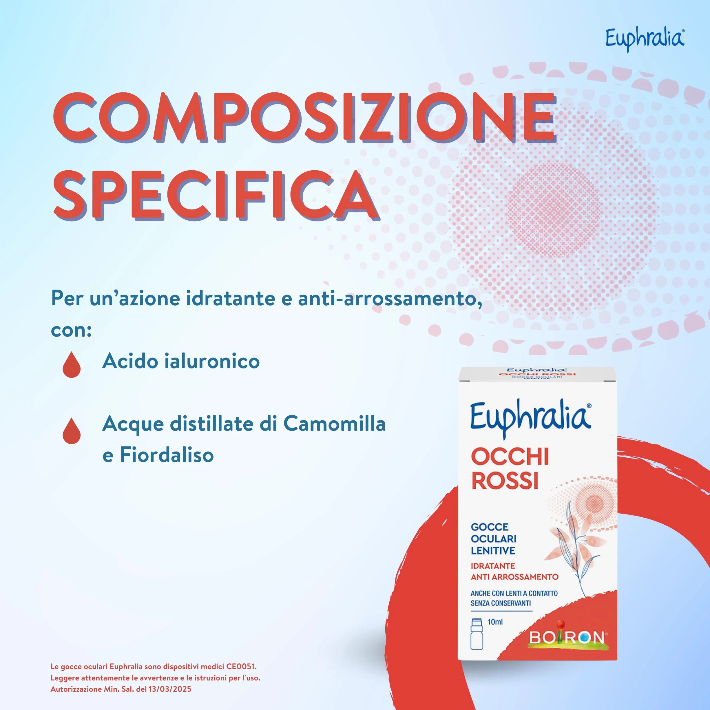 Euphralia Occhi Rossi - Gocce Oculari Lenitive, Rimedio in caso di Discomfort Oculare e Arrossamento, Idratante, con Acido Ialuronico, Acqua Distillata di Camomilla - Flacone da 10 ml + Panno Occhiali