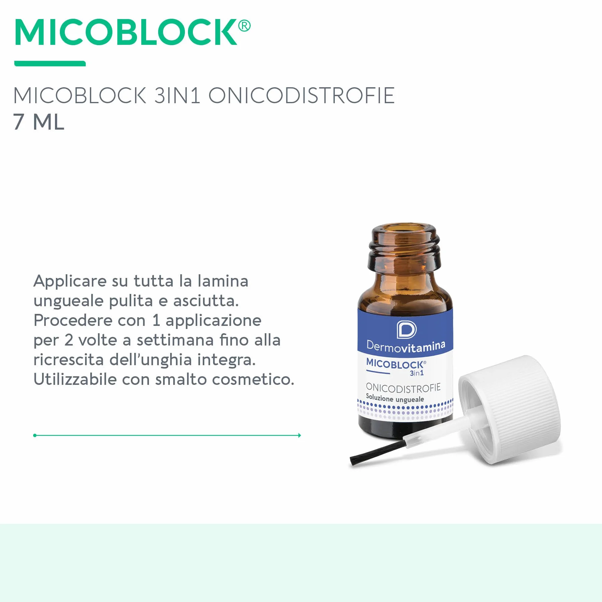 Dermovitamina Micoblock 3in1 Onicodistrofie - Smalto Rinforzante Unghie - Senza Siliconi, Profumo e Coloranti - Rinforzante Unghie Fragili Curativo - Soluzione Ungueale da 7 ml