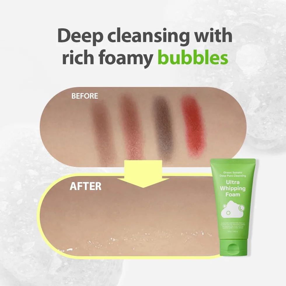 SUNGBOON EDITOR Green Tomato Deep Pore Cleansing Whipping Foam 120,2 g | Detergente viso schiumogeno coreano per pelli grasse, rimozione punti neri e minimizzatore dei pori | Cura della pelle