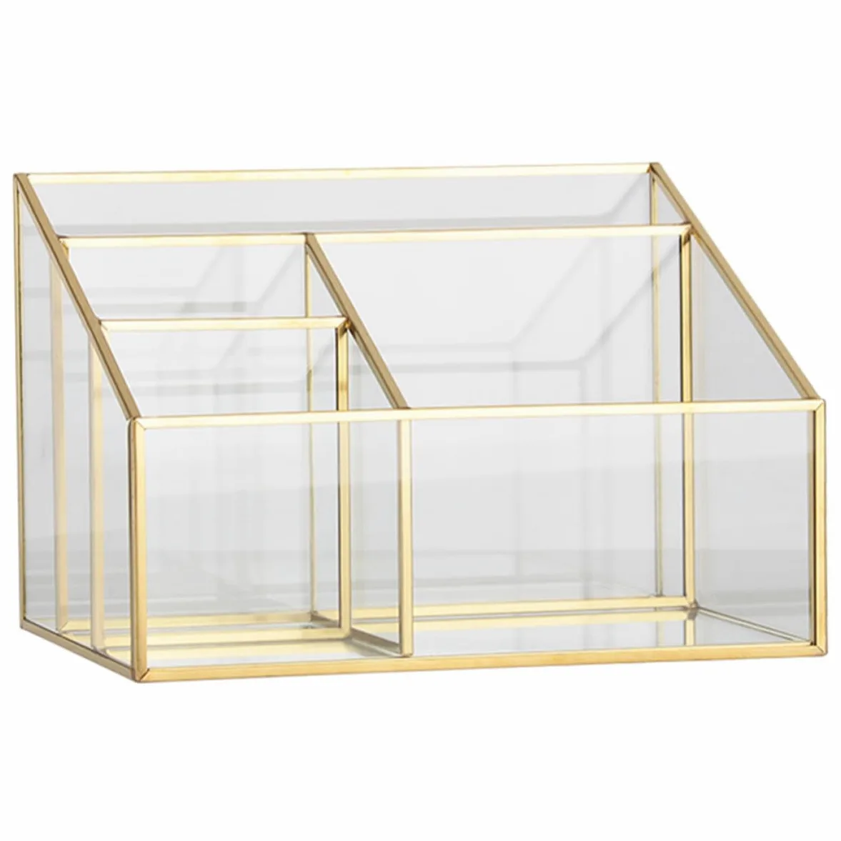 Porta Trucchi Organizer in Vetro Cornice, Divisori | Bagno e Camera da Letto, Grande Capacità, Struttura Rigida in Lega e Vetro Trasparente