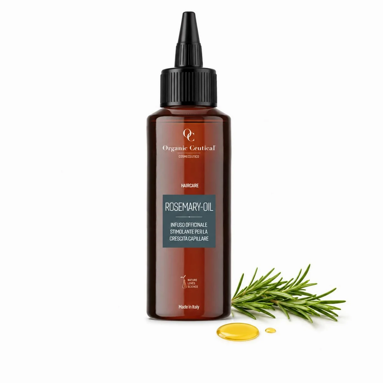 Organic Ceutical Olio Rosmarino Organico, 150 ml, Infuso Officinale Stimolante per la Crescita Capillare, Rosemary Oil Pre Shampoo, Trattamento Professionale, Rinforzante per Capelli Deboli e Sottili