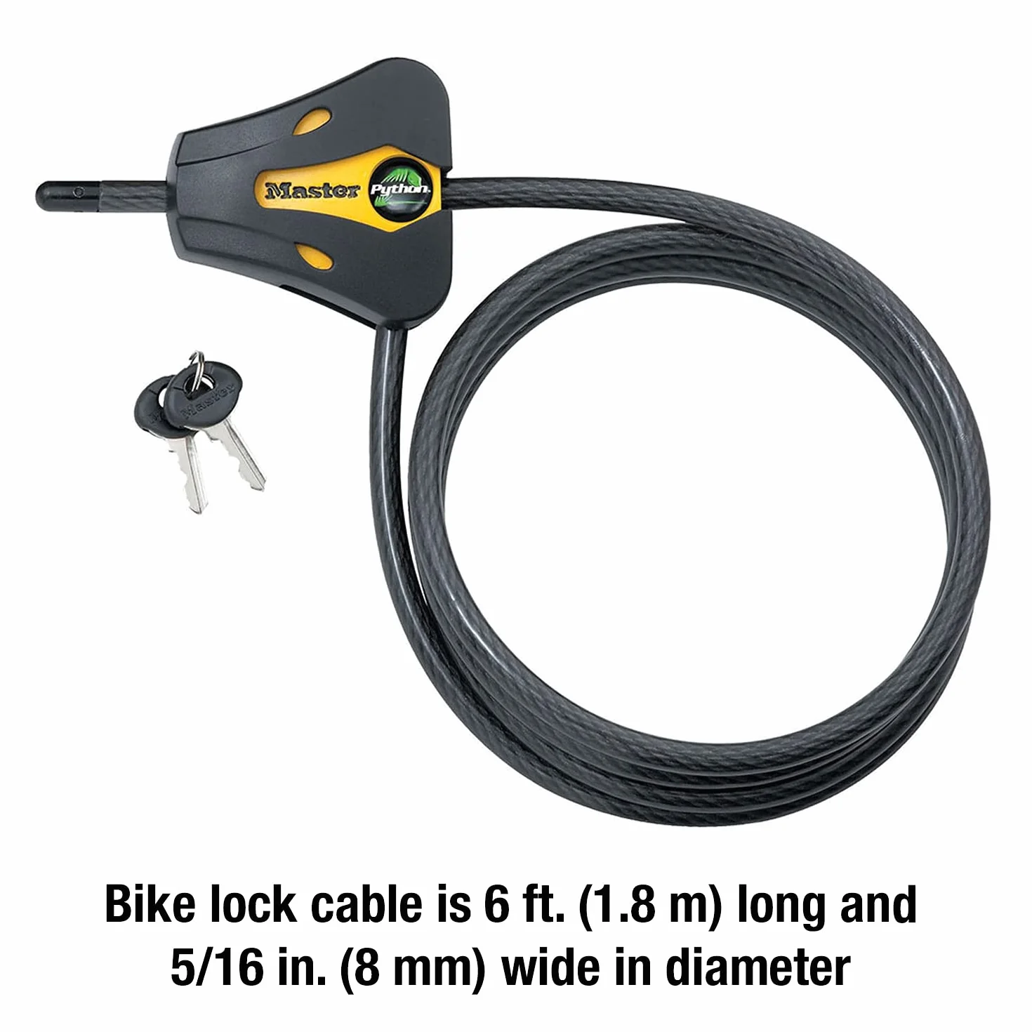Master Lock Lucchetto a Cavo Python Regolabile con Chiave 1,8 m 8419DPF Nero Giallo