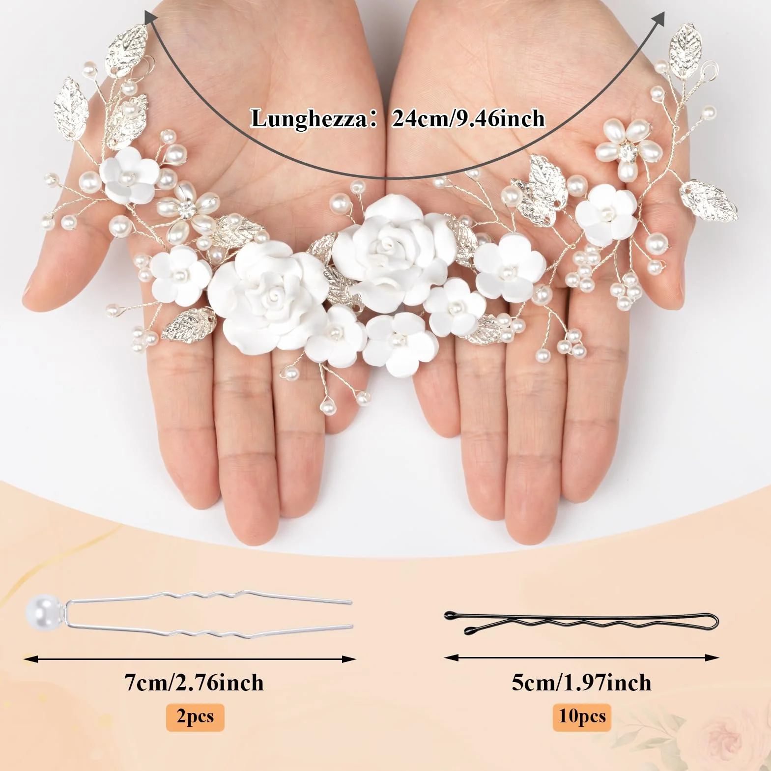 Kiiwah Fiore Sposa Matrimonio Capelli Vite Cristallo Fasce per Capelli Accessori Capelli Sposa Argento, Forcine a Forma Perlé a Forma Di U per Donne e Ragazze