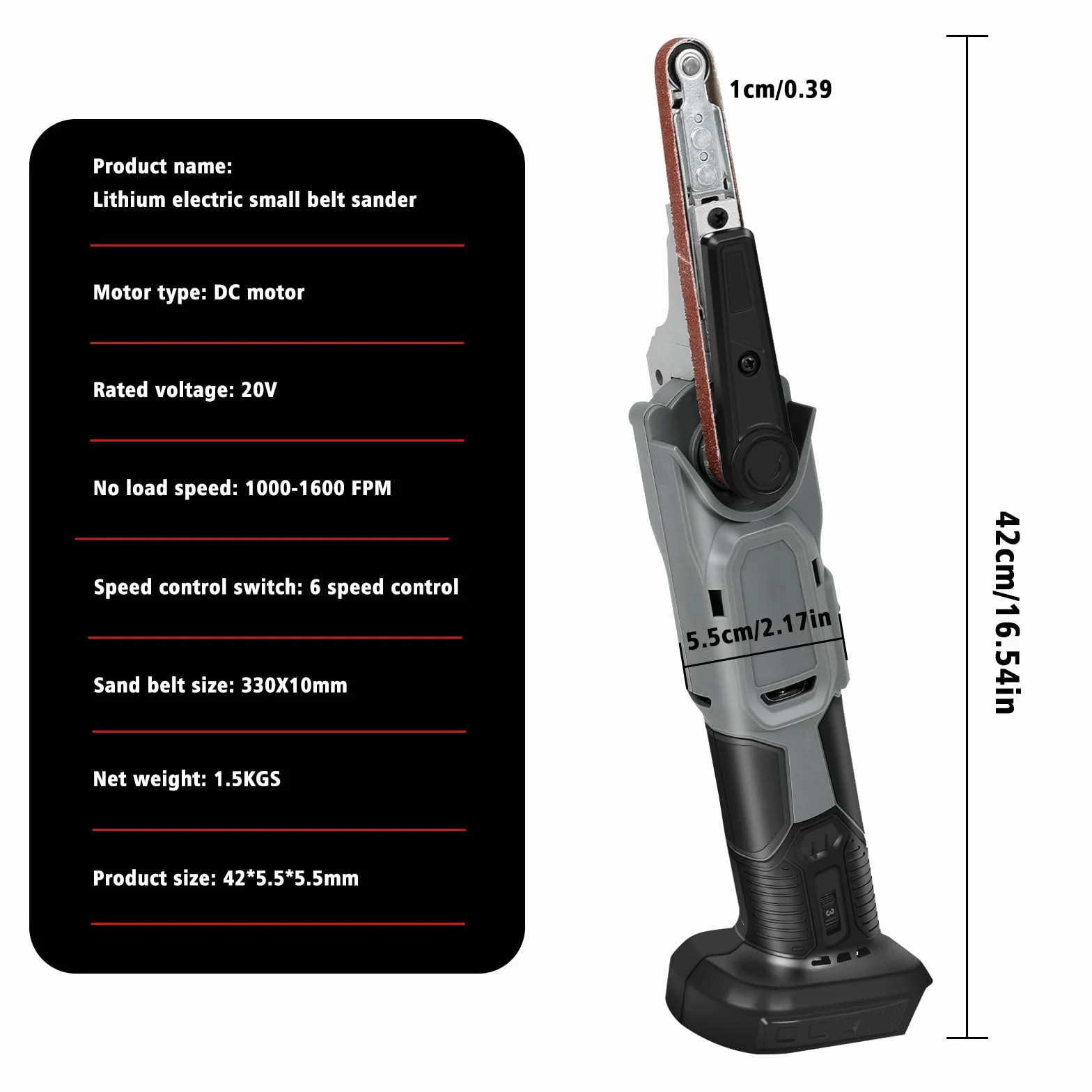 Smerigliatrice a nastro compatibile Makita 18V 10x330 mm 6 velocità regolabile 35°