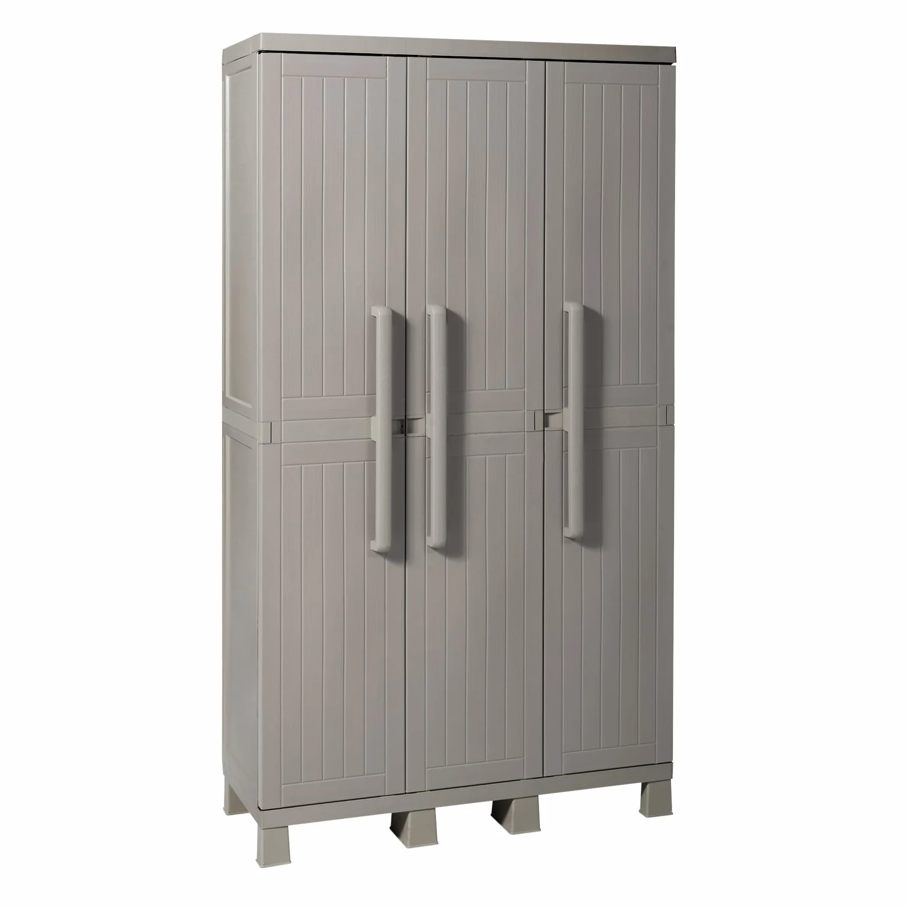 Toomax Armadio Wood Midi 3 ante 4 ripiani regolabili 97x37x173 cm plastica effetto legno grigio tortora