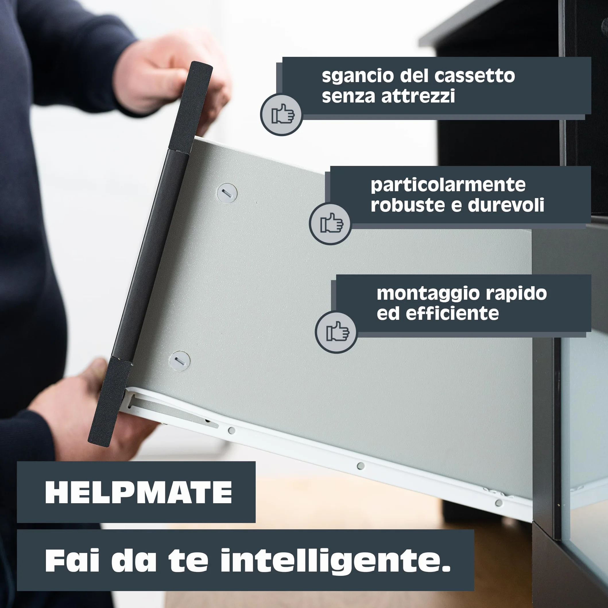 HELPMATE Guide per cassetti a rullo 450 mm 1 paio di 2 binari estraibili
