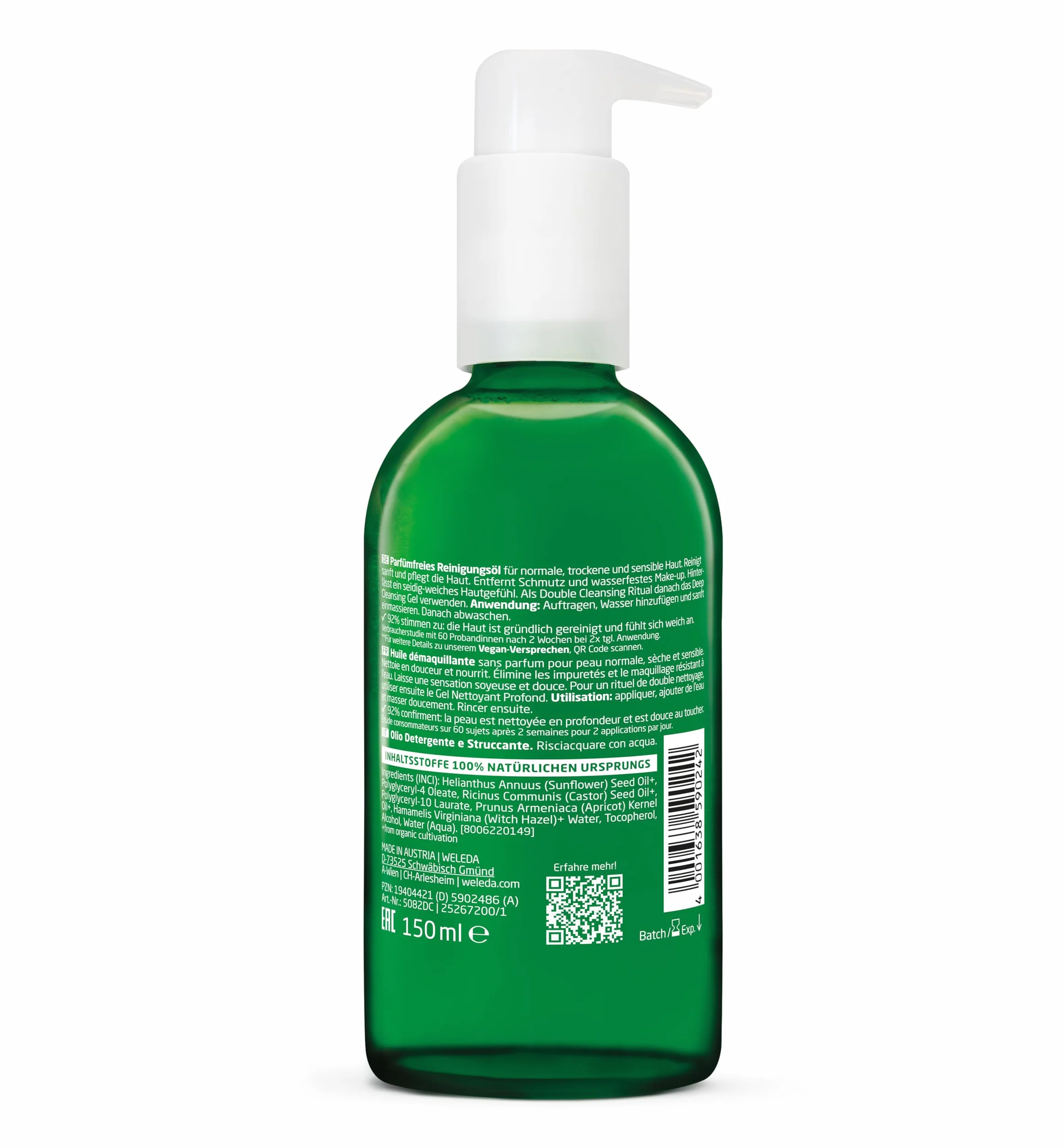 WELEDA - Olio detergente struccante, rimuove delicatamente il make-up anche waterproof senza seccare la pelle, ideale per le pelli sensibili, lascia la pelle vellutata senza ungere- 1x150 ml
