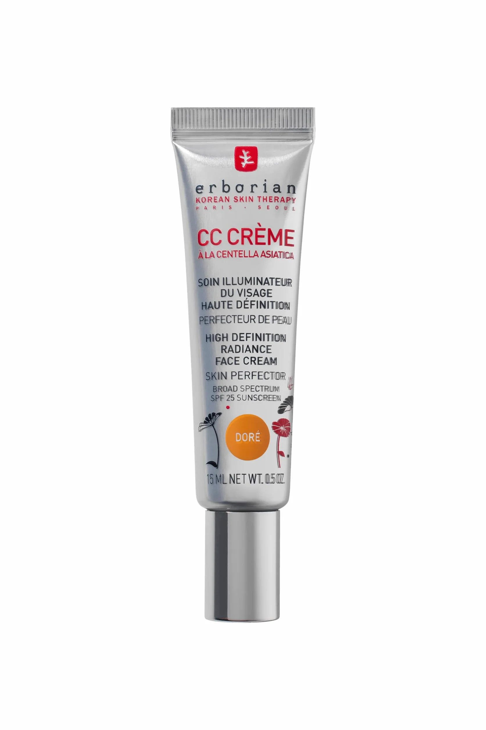 Erborian - CC Crème alla Centella Asiatica - Trucco per il Teint e Trattamento Illuminante ad Alta Definizione - Trattamento Cosmetico Coreano per il Viso con SPF 25 - Doré 15 ml