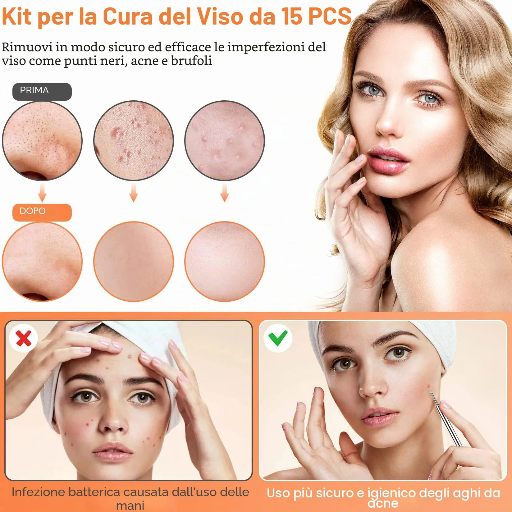 Kit di Strumenti per la Rimozione dei Punti Neri [15 Pezzi], IUMAKEVP Estrattori per Brufoli Professionale in Acciaio Inossidabile per il Trattamento e la Togli di Comedoni e Acne sul Viso (Argento)