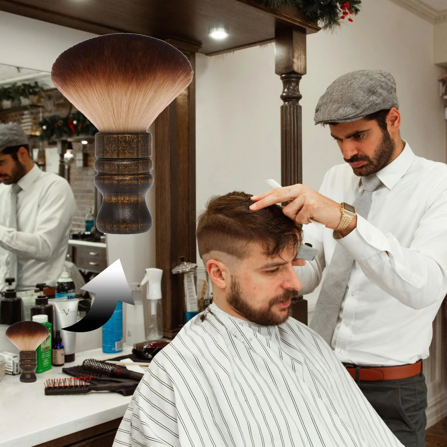 WhaleO Pennello da Barba Spazzola Barbiere per Salone,Pennello Professionale per Talco, Barbiere Collo Spazzola Spazzola Barba per Barber Shop,Spazzola Professionale per Parrucchieri/Barbiere in Legno