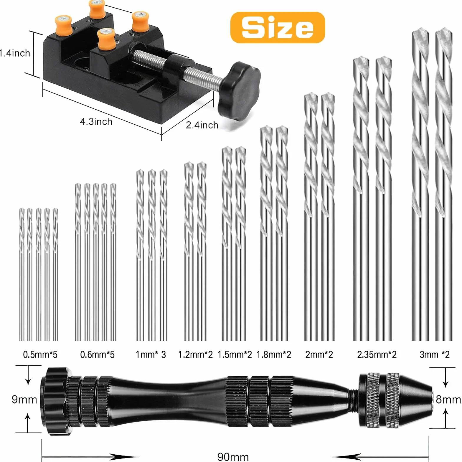 Set di trapani a mano ZWOOS, mini trapano con 25 punte elicoidali per legno