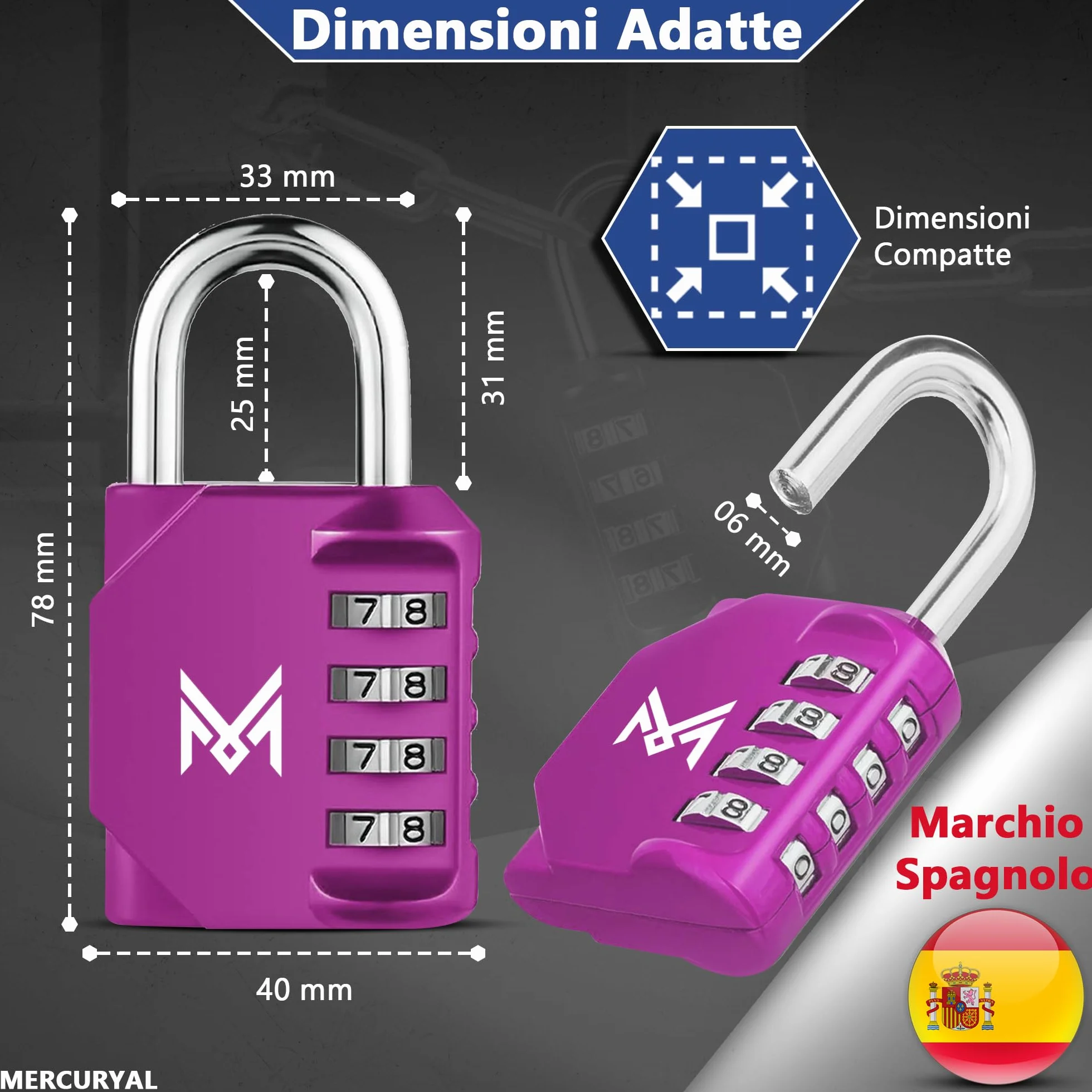 MERCURYAL Lucchetto Combinazione Impermeabile 4 Cifre per Armadietto Palestra Rosa