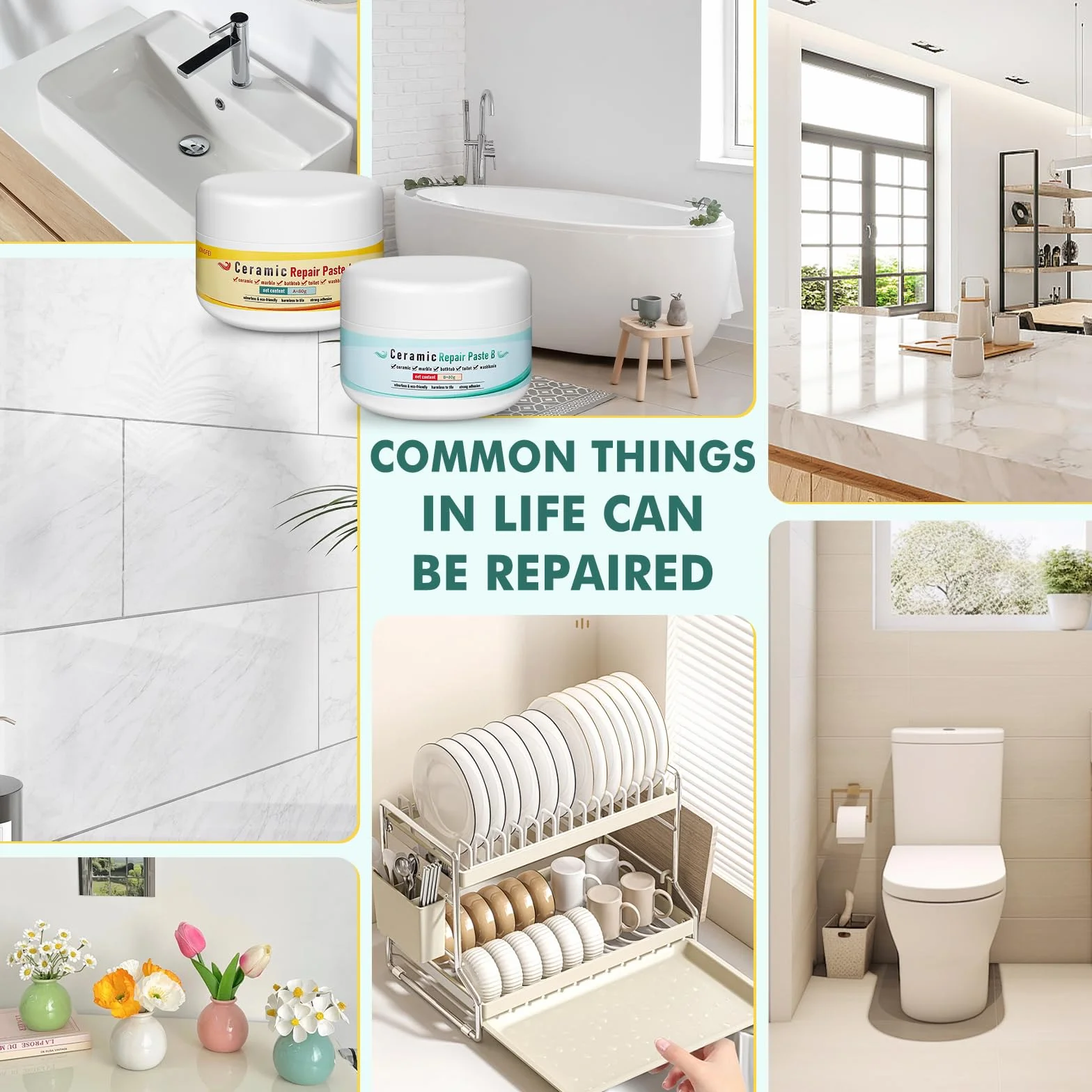 Kit Riparazione Vasca da Bagno Ceramica Smalto Piastrelle Graffi Buchi Crepe