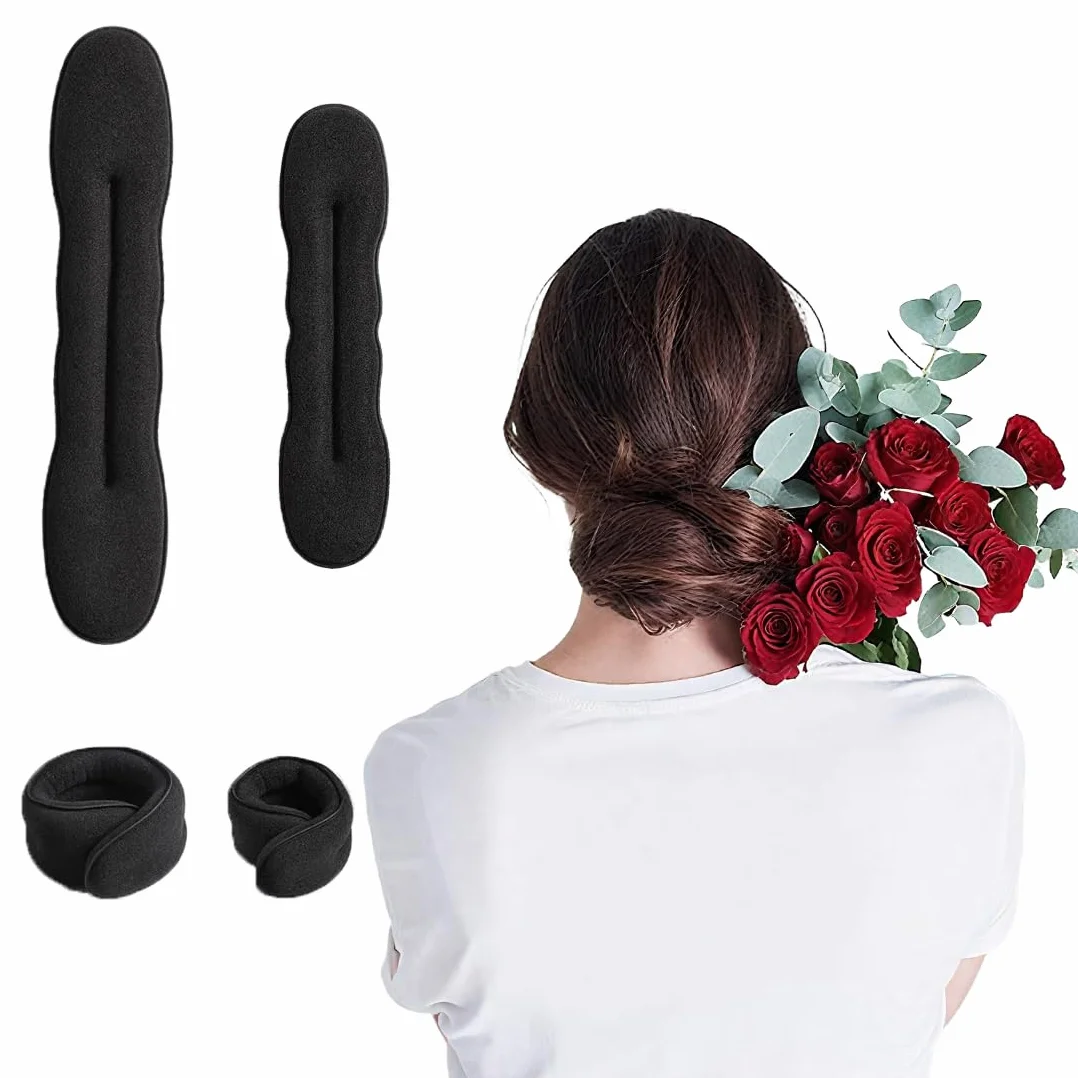 Kit 4 Ciambelle Chignon,Facili e Veloci per Capelli con Accessori in Spugna,Capelli Strumento per Intrecciare, per Bambine e Donne, 2 Piccole e 2 Grandi, Colore Nero