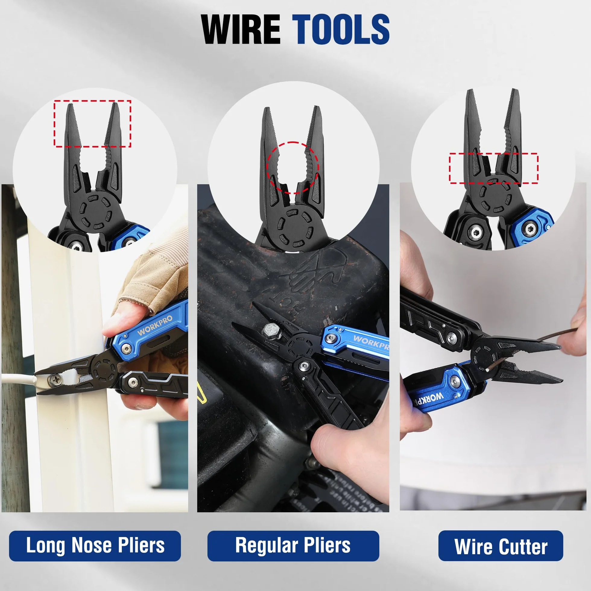 WORKPRO Pinza Multiuso 11 in 1 Acciaio Inossidabile Tascabile Multifunzione con Coltello e Cacciavite