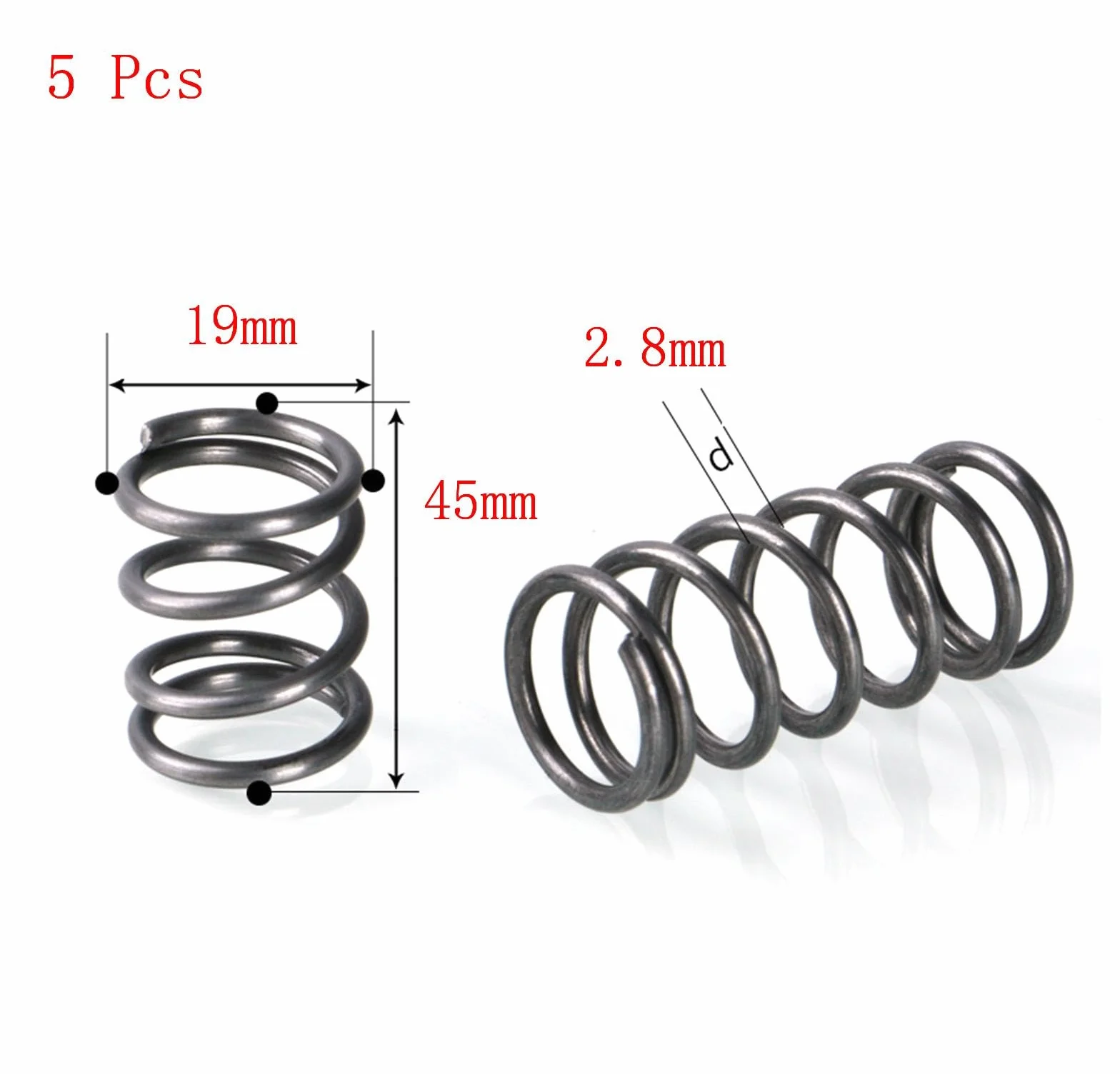 Molla Compressione Acciaio 2.8 x 19 x 45 mm, 5 Pezzi