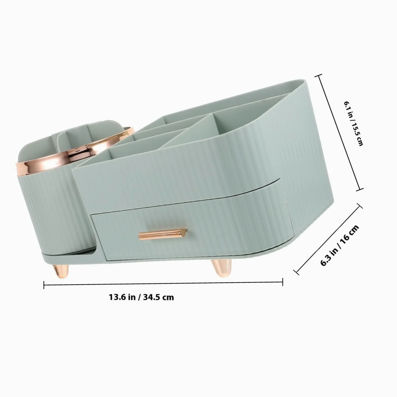 Organizzatore Make Up Rotante Cassetto, Blu, Plastico | Ampia Capacità Scomparti, Design Girevole, Ordine Pratico per Pennelli e Accessori da Tavolo