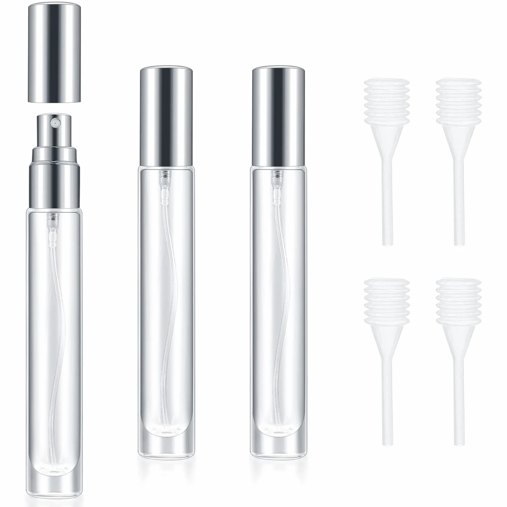 Set di 4 Spray per Profumo in Vetro, con Nebbia Fine, Flacone Spray per Profumo Riutilizzabile e Ricaricabile in Vetro, Flacone Spray per Viaggi, Profumi e Trucco - Argento