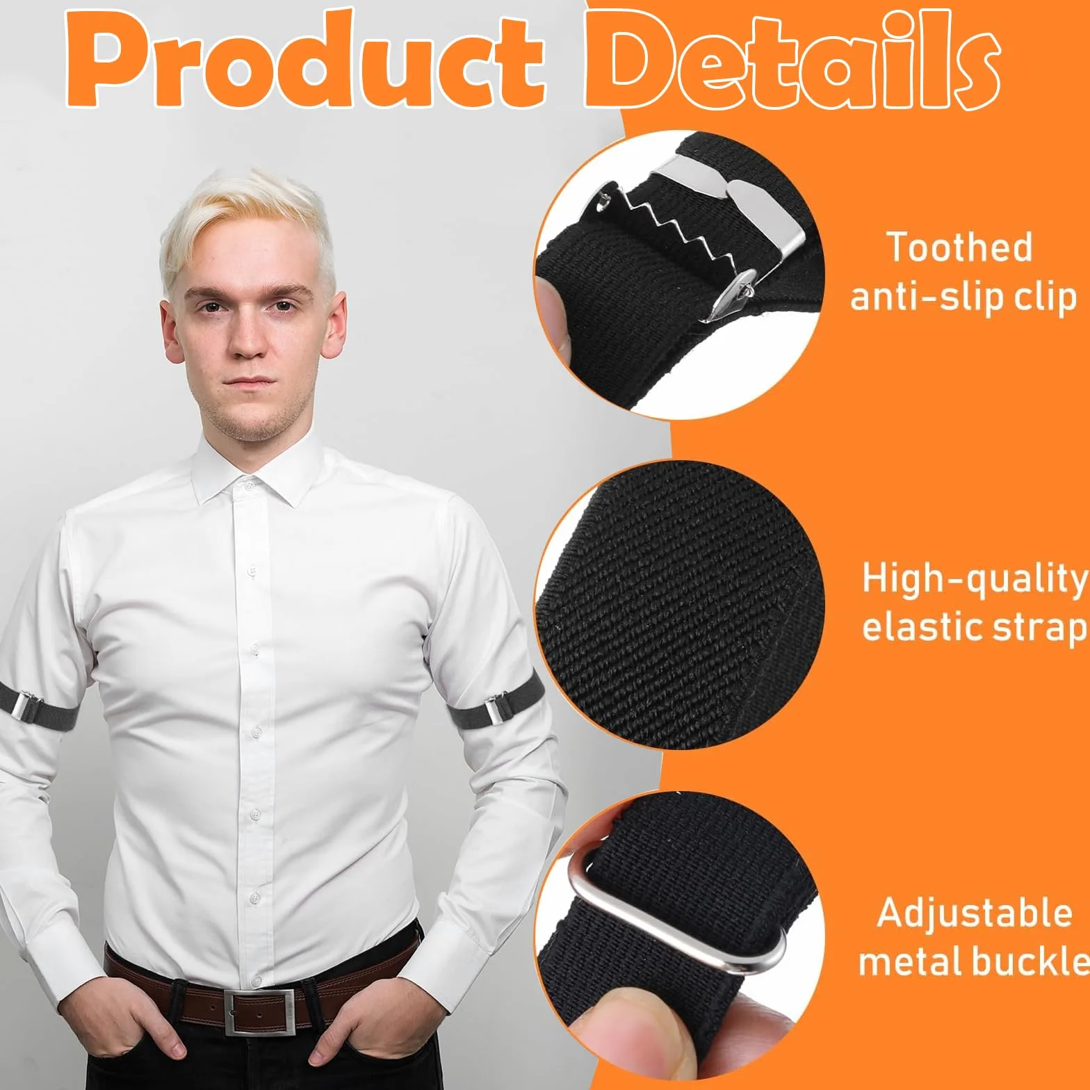 Set di 6 Elastici per Maniche Camicia Regolabili in Metallo Resistente ed Elastico Flessibile, Accessorio per Abbigliamento Uomo e Donna, Ideale per Lavoro, Cerimonie, Uso Quotidiano