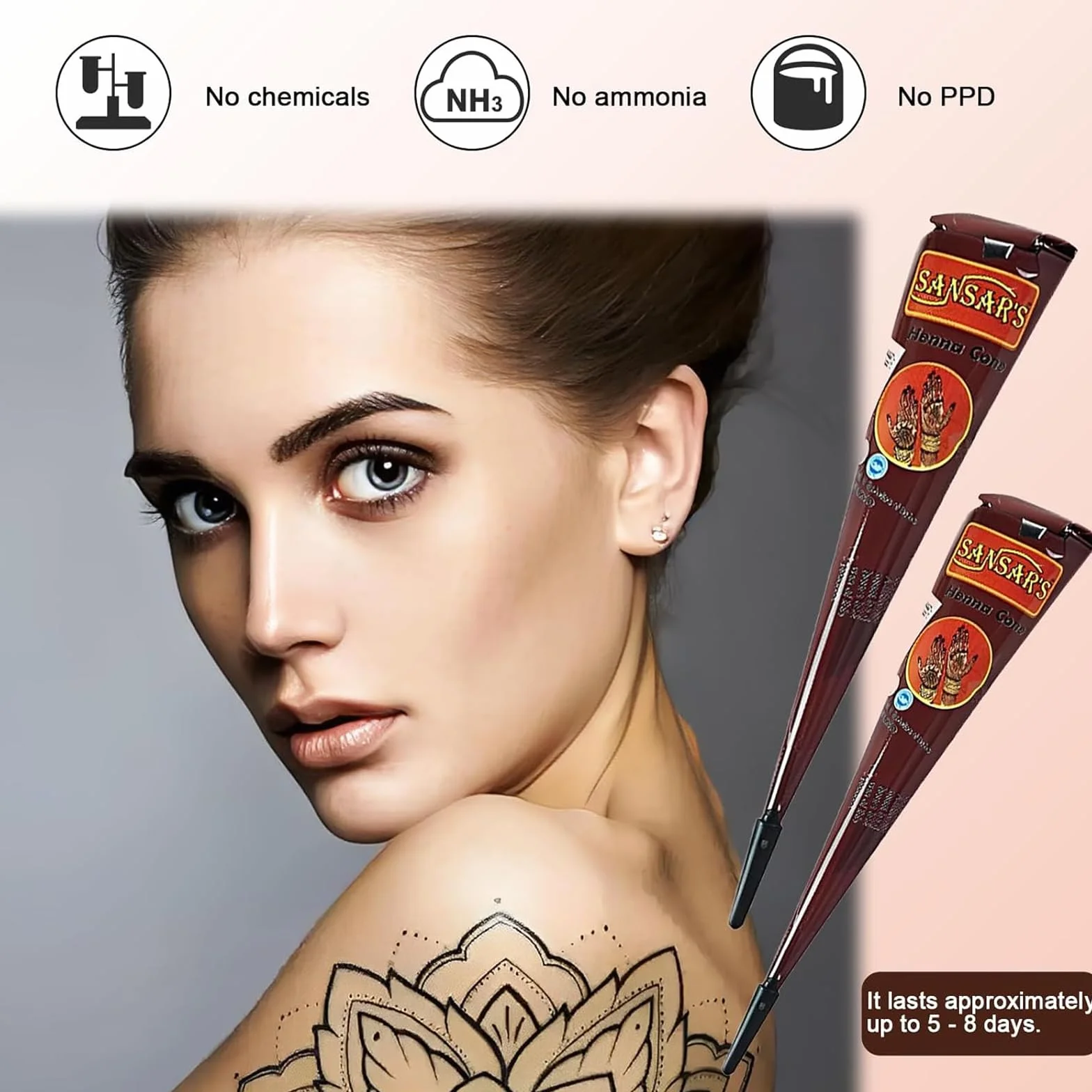 ElevaPulse 8 pezzi henné marrone lentiggini – Henné naturale rosso marrone per tatuaggi e colore, con 20 stencil per body art
