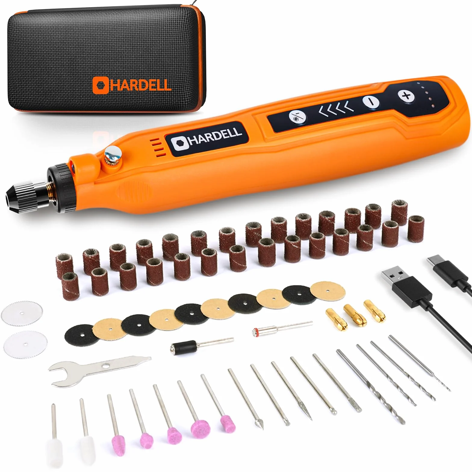 HARDELL Mini strumento rotante a batteria con LED, 5 velocità, 3,7 V, set 69 accessori per incisione