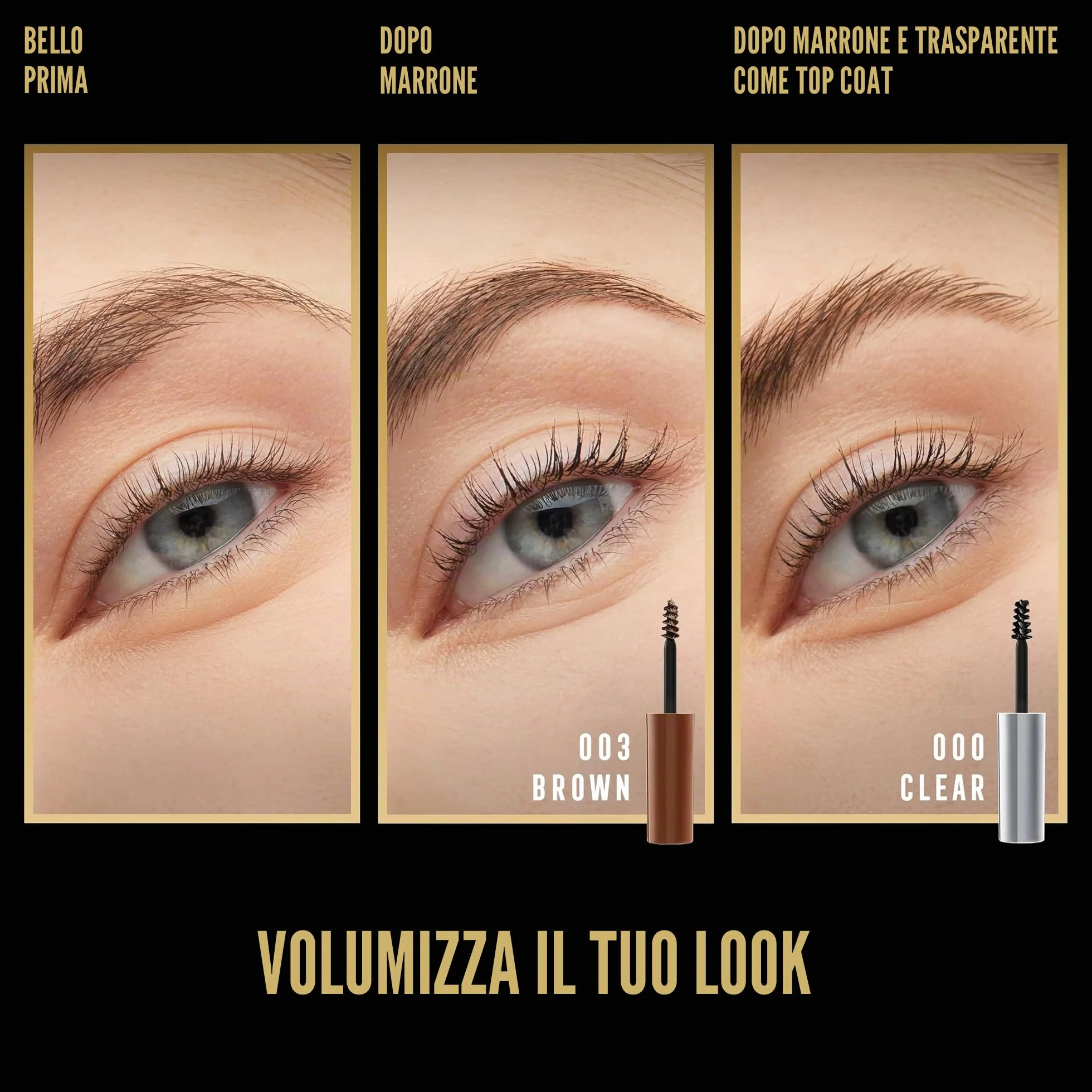 Max Factor 2000 Calorie Gel per sopracciglia, a lunga tenuta, sopracciglia più folte e voluminose, waterproof, non sbava, modella e accentua, 5 tonalità, 002 Soft Brown, 4,5 ml