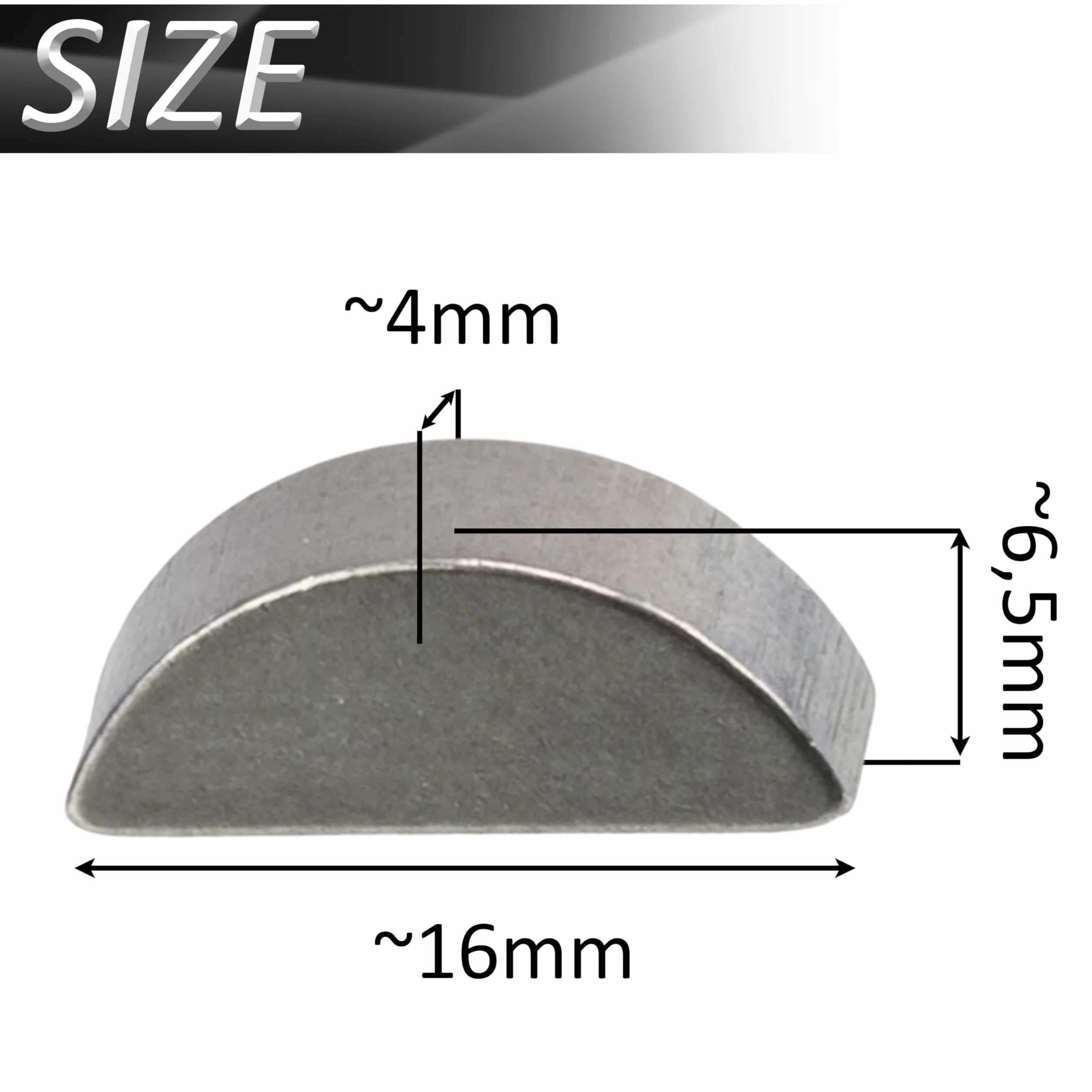 AERZETIX C75992 Set di 2 chiavette a forma di mezzaluna 4x6.5x16mm acciaio