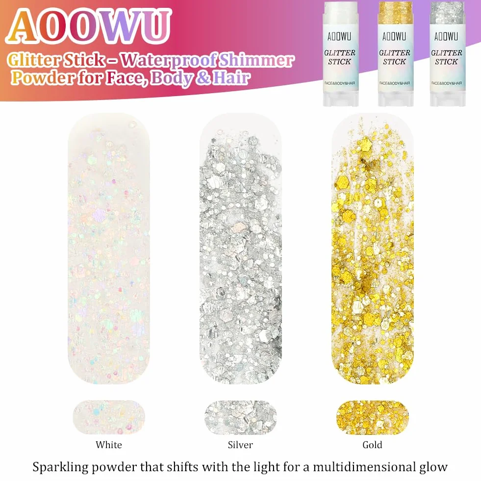 AOOWU Gel Glitter per Viso e Corpo, Body Glitter Gel, Trucco per Carnevale, Chunky Glitter Decorazione per Musica, Festival, in Maschera(Piccole-ZLG03)
