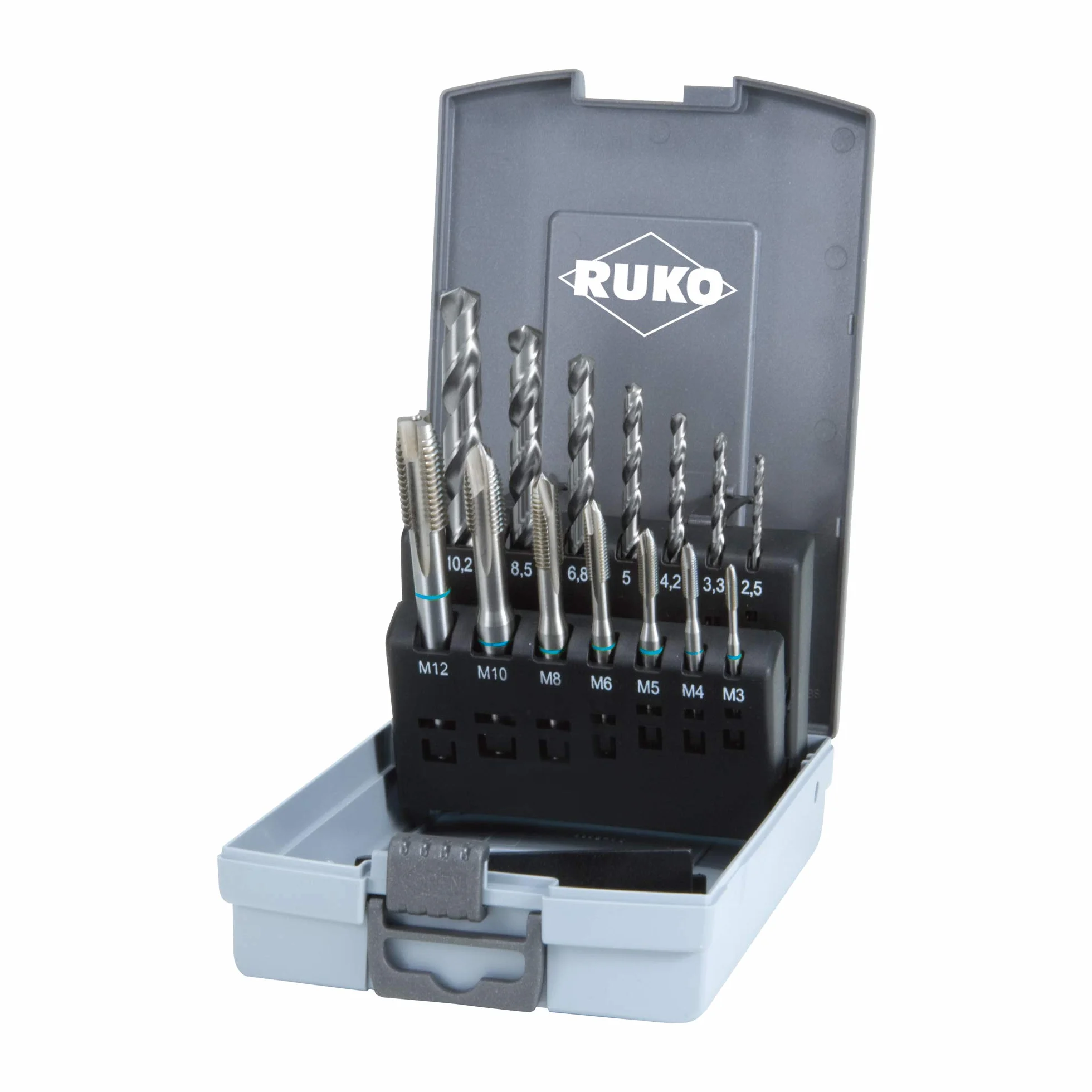 RUKO Set Maschi a Macchina HSS 14 Pezzi M3-M12 Forma B DIN 371 376 338 per Acciaio Alluminio