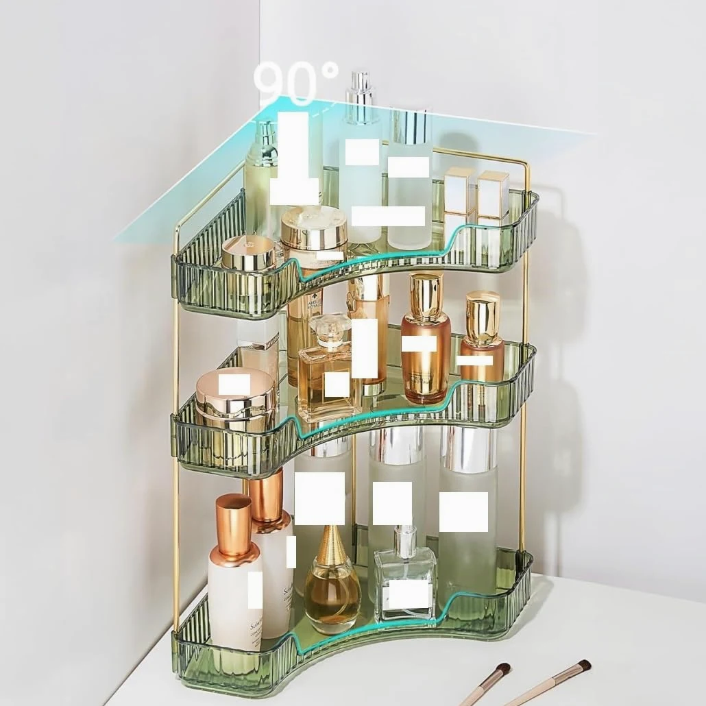 Porta Trucchi,Toeletta Organizer per Trucco Portaoggetti per Trucco Verde Vanity A 3 Livelli Scaffale per Profumo in Acrilico per Cosmetici per La Cura della Pelle Multifunzione
