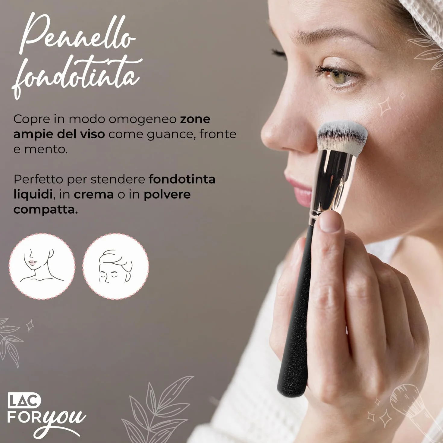 LAC FOR YOU Set 2 Pennelli Fondotinta & Correttore – Pennello Fondotinta Obliquo a Setole Dense e Pennello Correttore Precisione Occhiaie – Manico Cilindrico Ergonomico