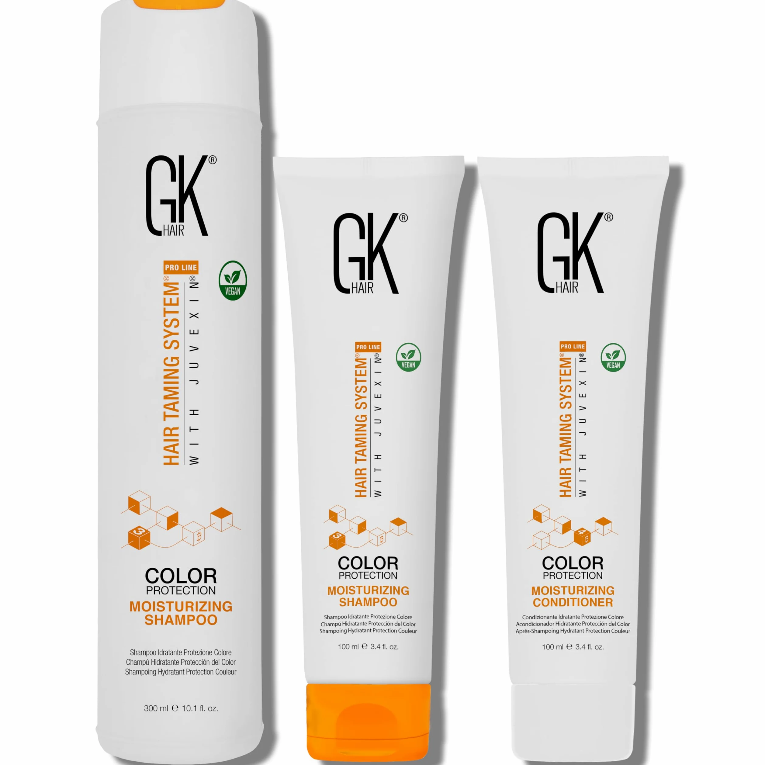 GK HAIR Shampoo Idratante 300 ml + 100 ml Formato Viaggio Shampoo & 100 ml Balsamo – Senza Solfati & Parabeni – Per Capelli Colorati, Secchi, Grassi & Danneggiati