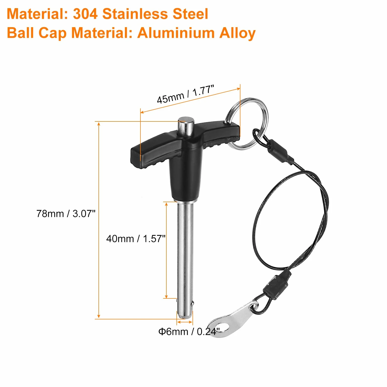 QUARKZMAN Pin di Blocco a Maniglia a T 6mm x 40mm Acciaio Inossidabile Rilascio Rapido Pulsante 2pz