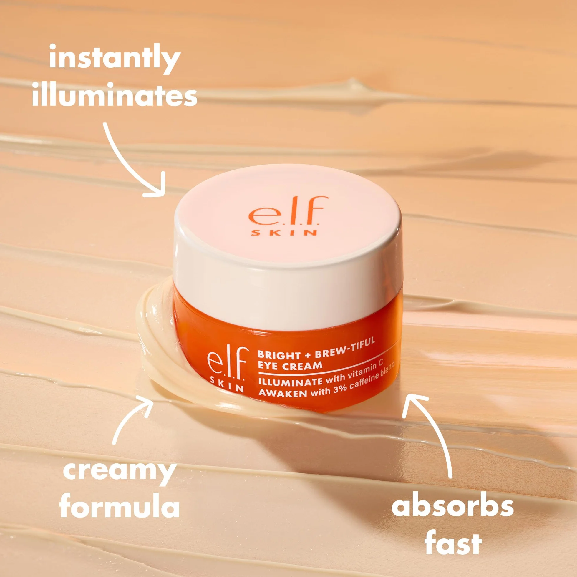 e.l.f. SKIN Bright + Brew-tiful Eye Cream Mini, aiuta a schiarire le occhiaie e a ridurre il gonfiore, prodotto vegano e non testato sugli animali