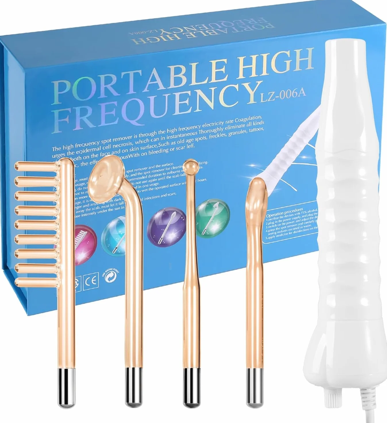 Alta frequenza professionale del viso e dei capelli - High Frequency Wand - Alta frequenza estetica facciale - Macchina rimuove rughe, acne e macchie sulla pelle - Tecnologia LED con 4 elettrodi