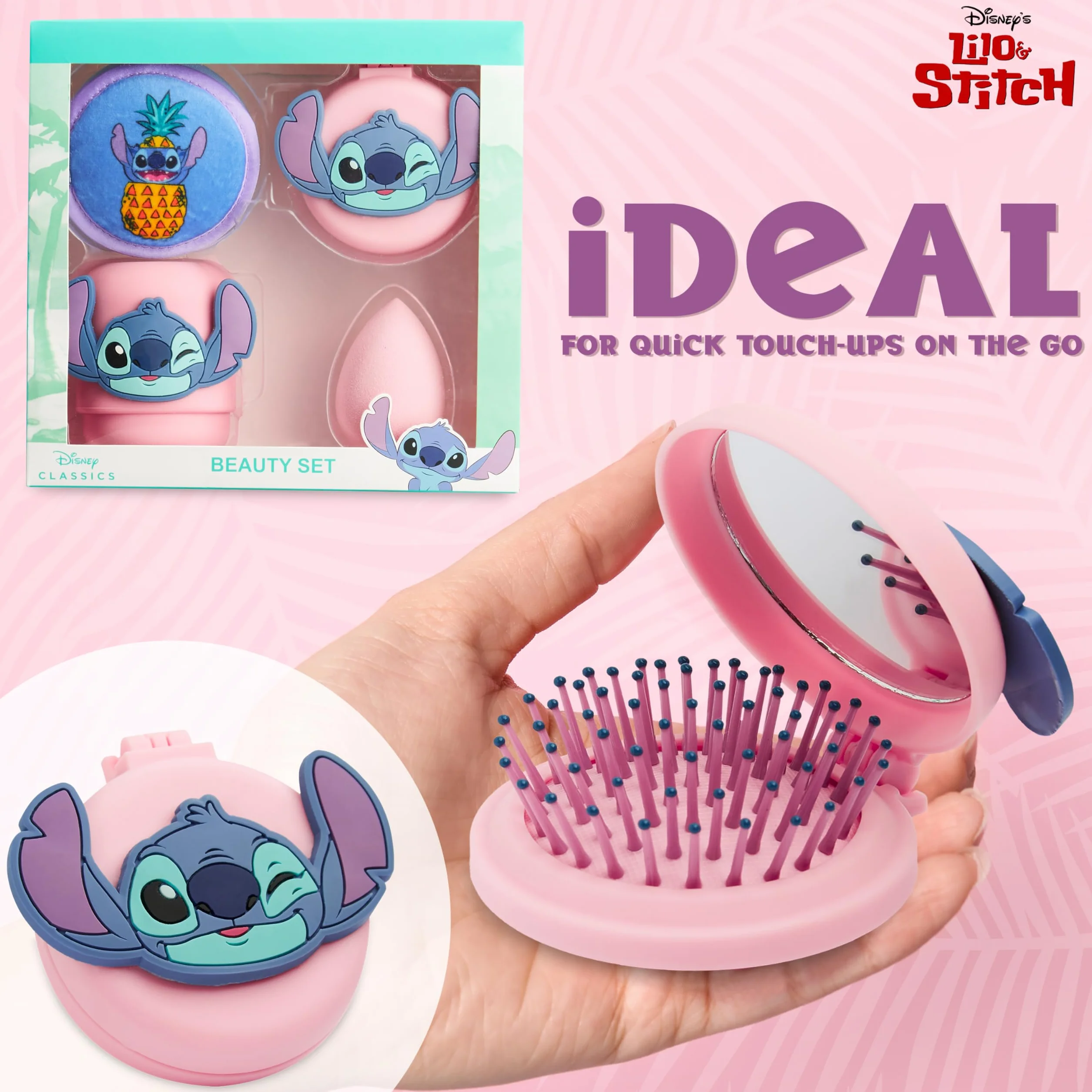 Disney Stitch Accessori per il Trucco con Spugnetta Cipria & Spazzola