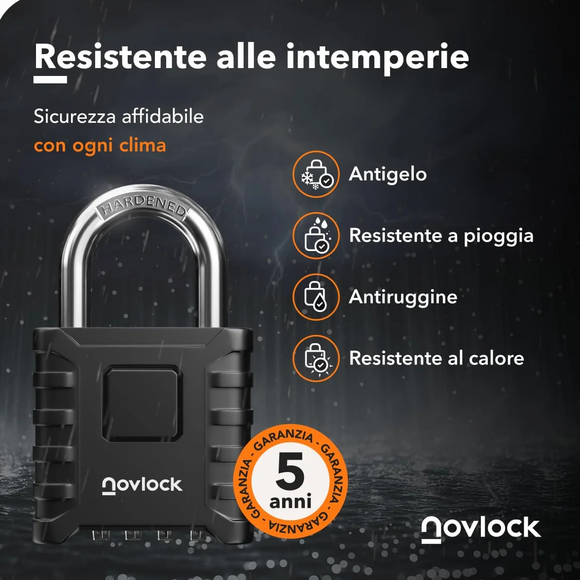 Lucchetto a combinazione 8 mm, robusto e resistente alle intemperie, per esterni e interni, nero