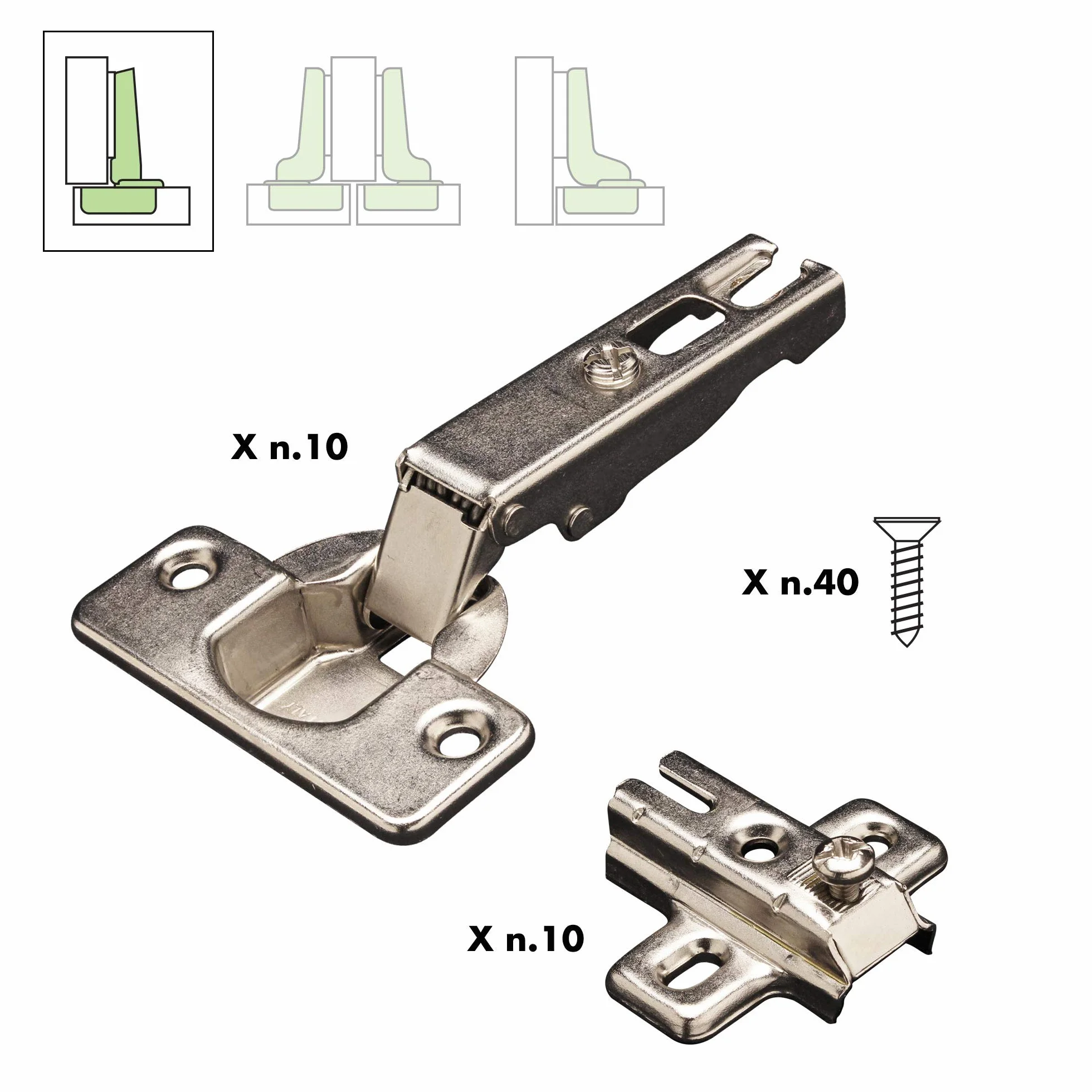 Cerniere per mobili Kit 10 pezzi Made in Italy acciaio nichelato