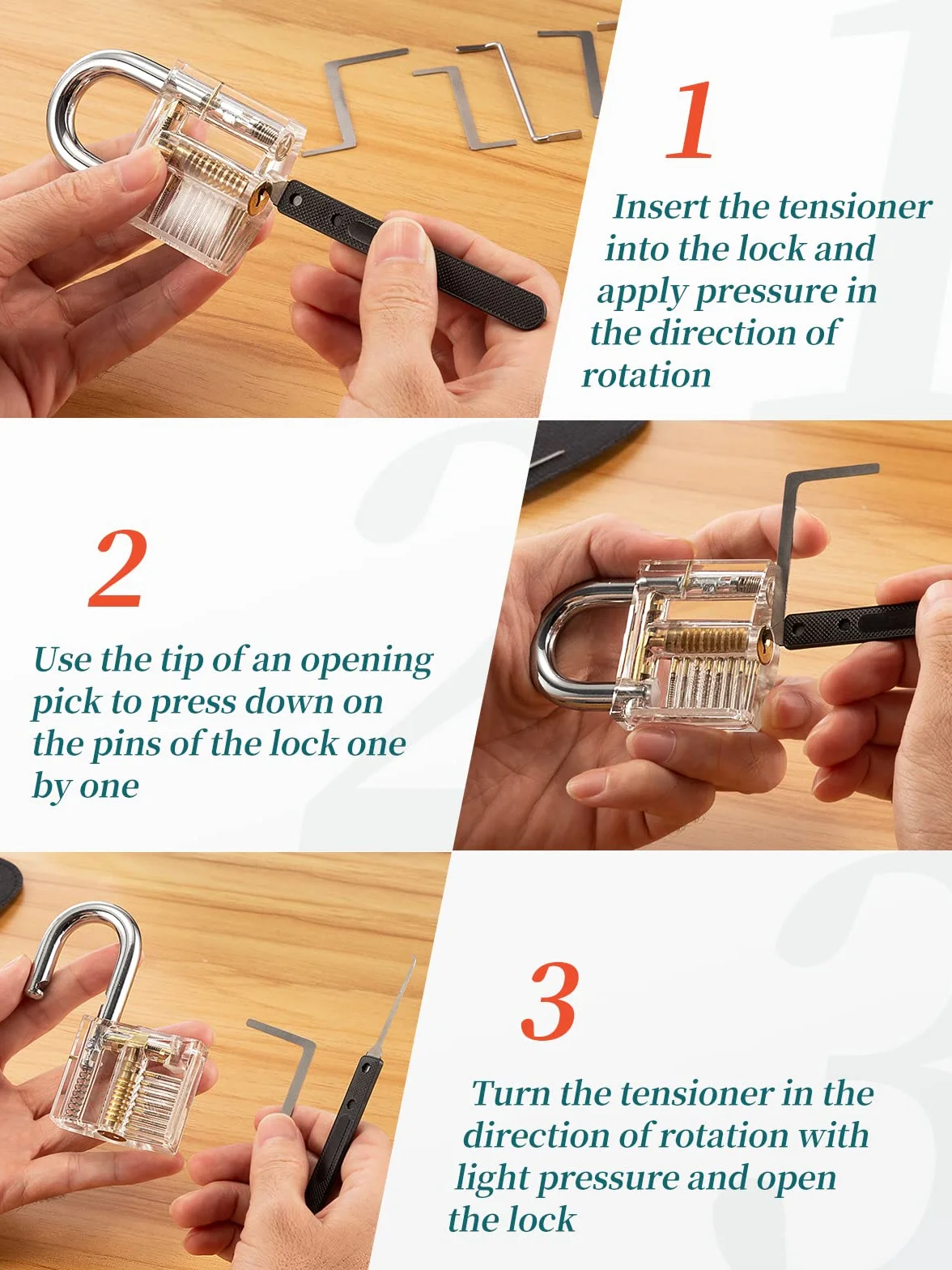FAHEFANA Set Grimaldelli da 36 Pezzi per Fabbro, Lucchetti Trasparenti, Lockpicking Set con E-Guide