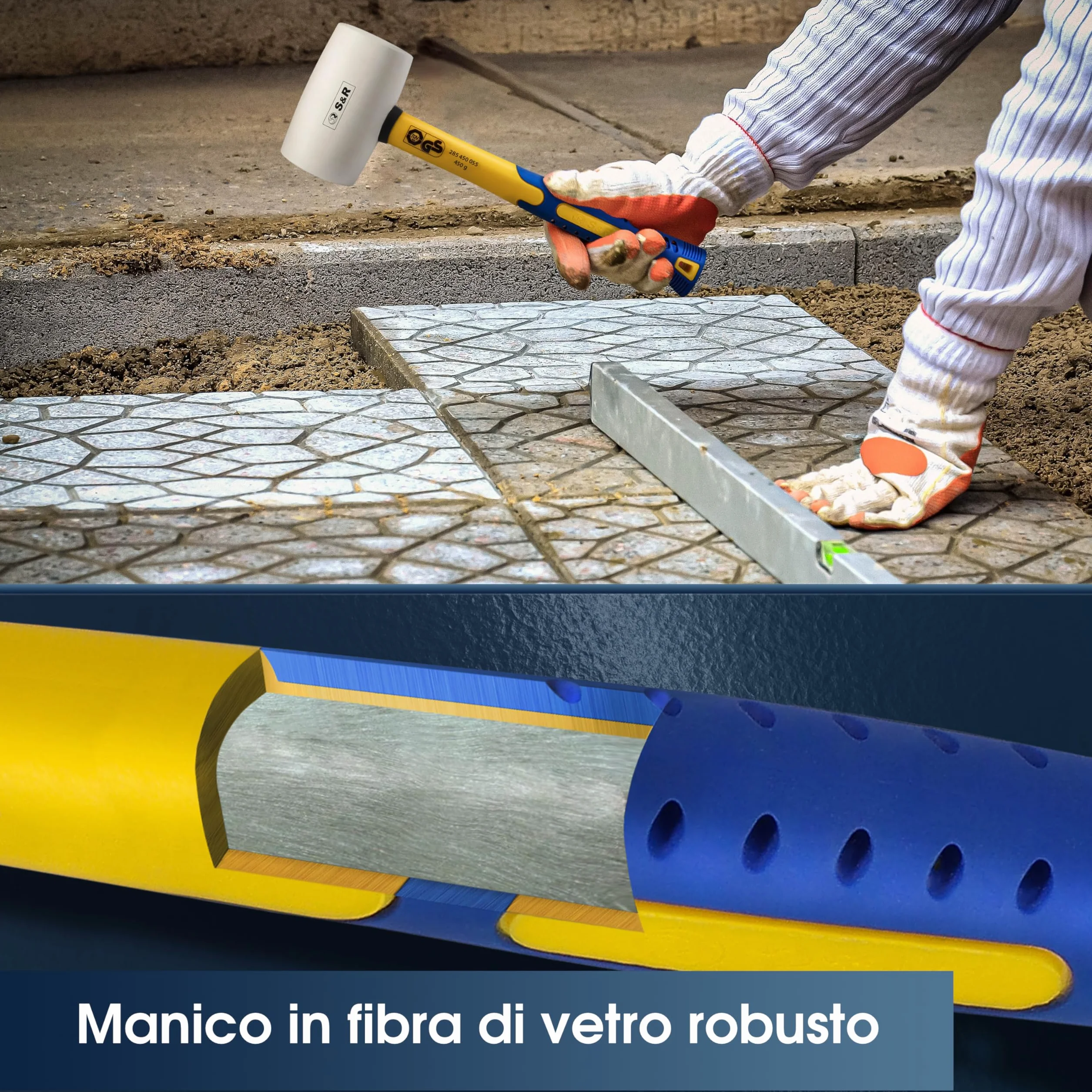 S&R Martello Gomma Bianco 450g 55mm Naturale Professionale per Piastrelle Antivibrazioni