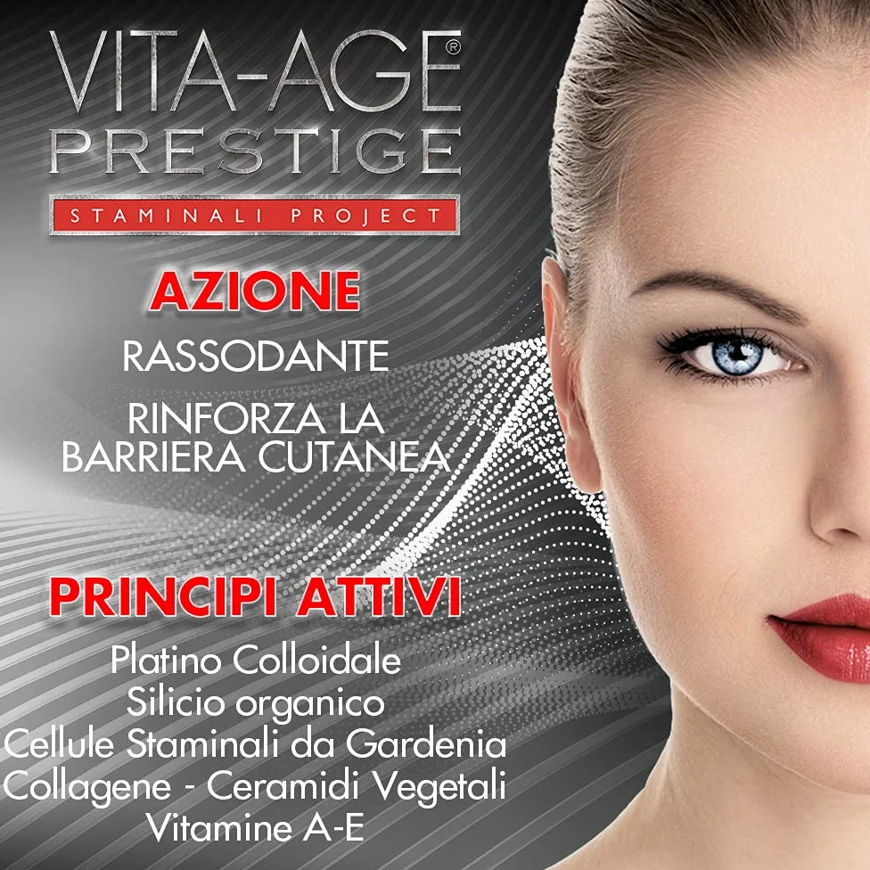 Bottega di LungaVita CREMA VISO VITA-AGE PRESTIGE - Crema viso antiage - viso e collo giorno/notte ricca di attivi ad azione rassodante - Vaso da 50ml