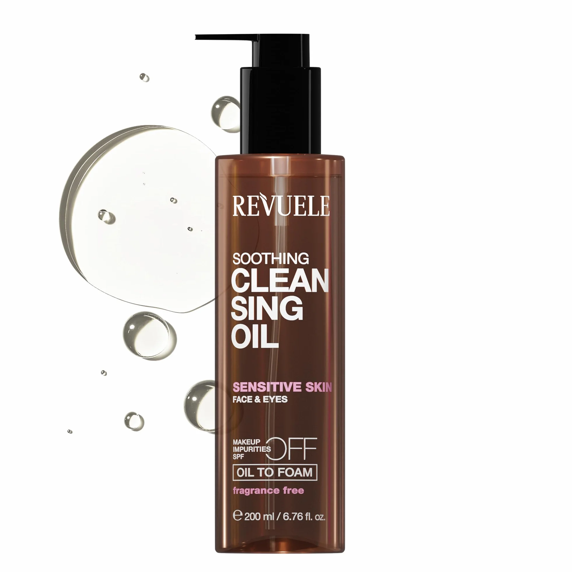 REVUELE Olio Detergente Lenitivo – Struccante Viso & Occhi con Oli Naturali, Pelle Sensibile, Trasforma in Schiuma, Rimuove Trucco, Sebo e Residui di Solari, Idrata e Lenisce, 150 ml
