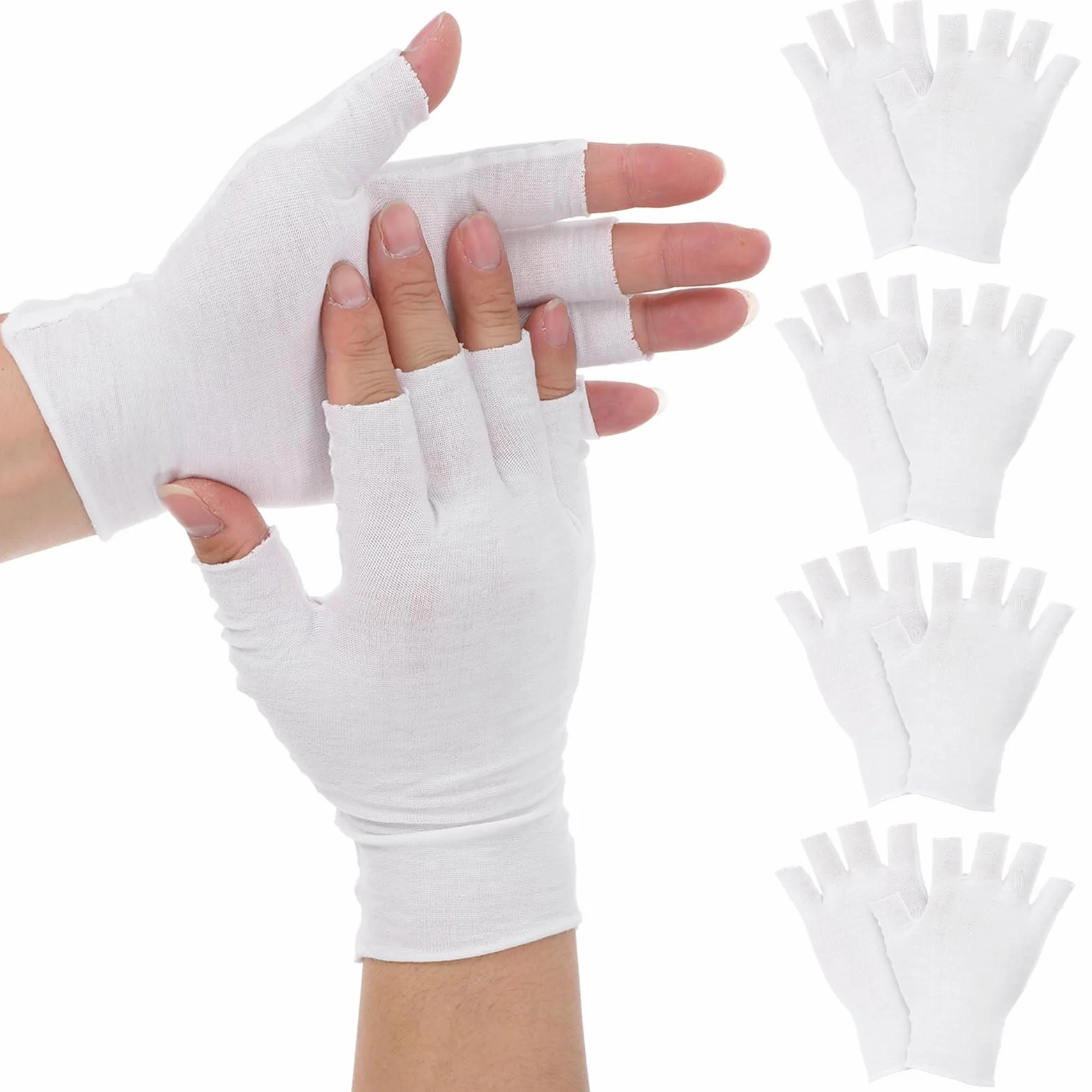 5 paia di guanti in cotone eczema, guanti bianchi senza dita guanti idratanti eczema per mani asciutte dormire touch screen spa trattamento della pelle