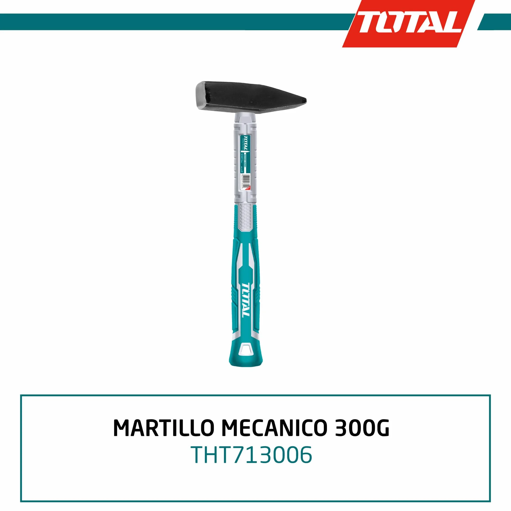 TOTAL Martello per Meccanico 300 g Testa in Acciaio Manico in Fibra di Vetro
