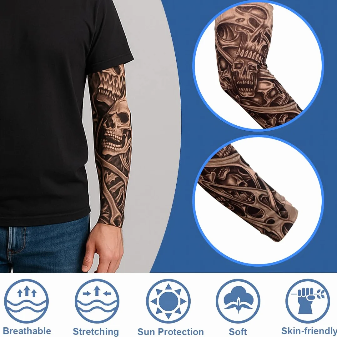 JEYORZY 5PC Maniche Tatuaggio,Manica a Tatuaggio,Nylon Elastiche Realistico Tatuaggio Temporaneo Finti Tattoo Sleeve,Manicotti da braccio per Uomo Donna,Braccia Protezione Sportiva Ciclismo