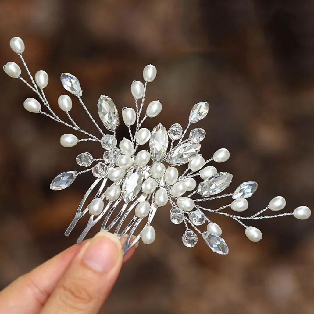Perla sposa sposa sposa capelli pettine argento perline capelli pezzo di strass accessori per capelli per le donne