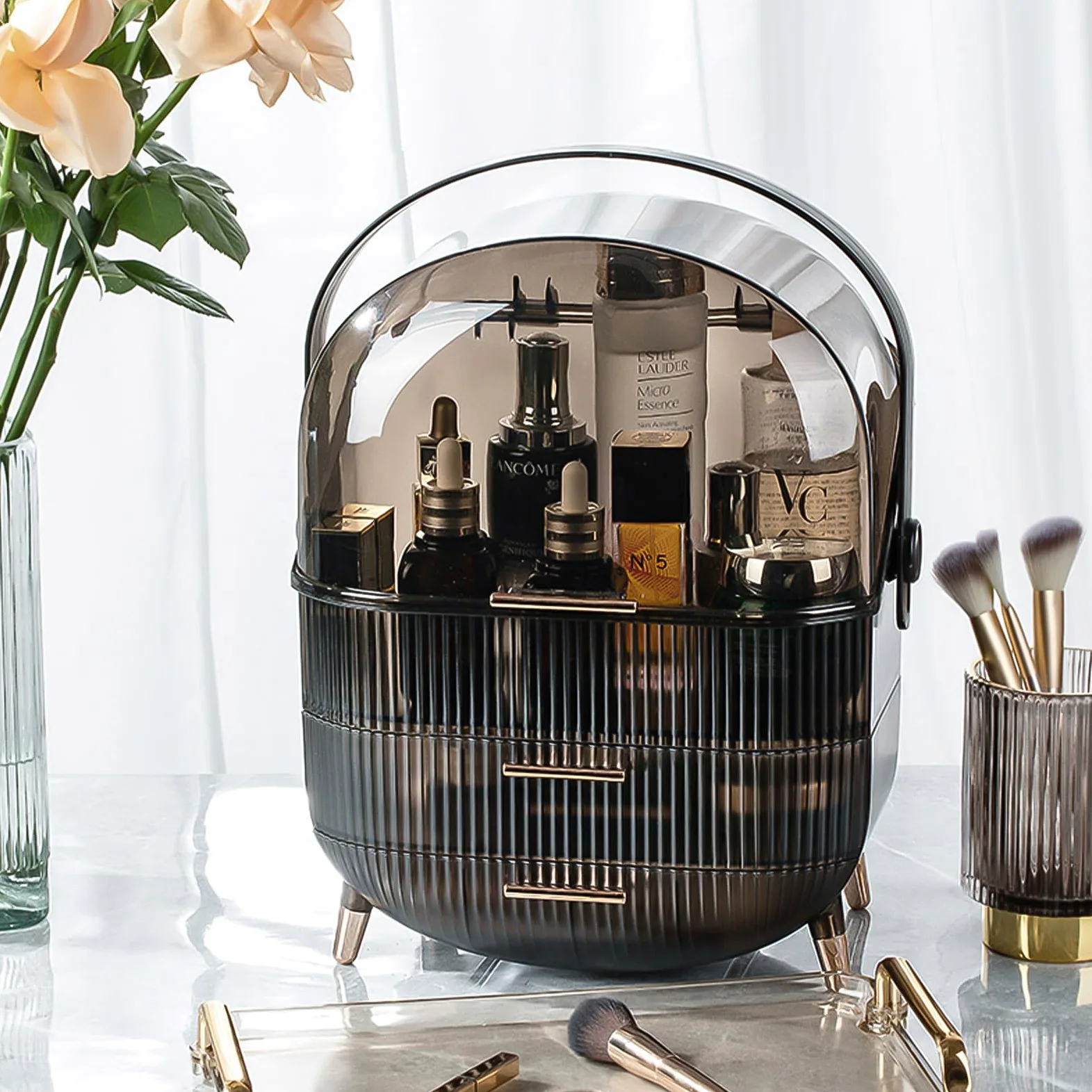 organizer trucchi,plastica make up organizer bagno per il bagno e il tavolo da toeletta (grigio)
