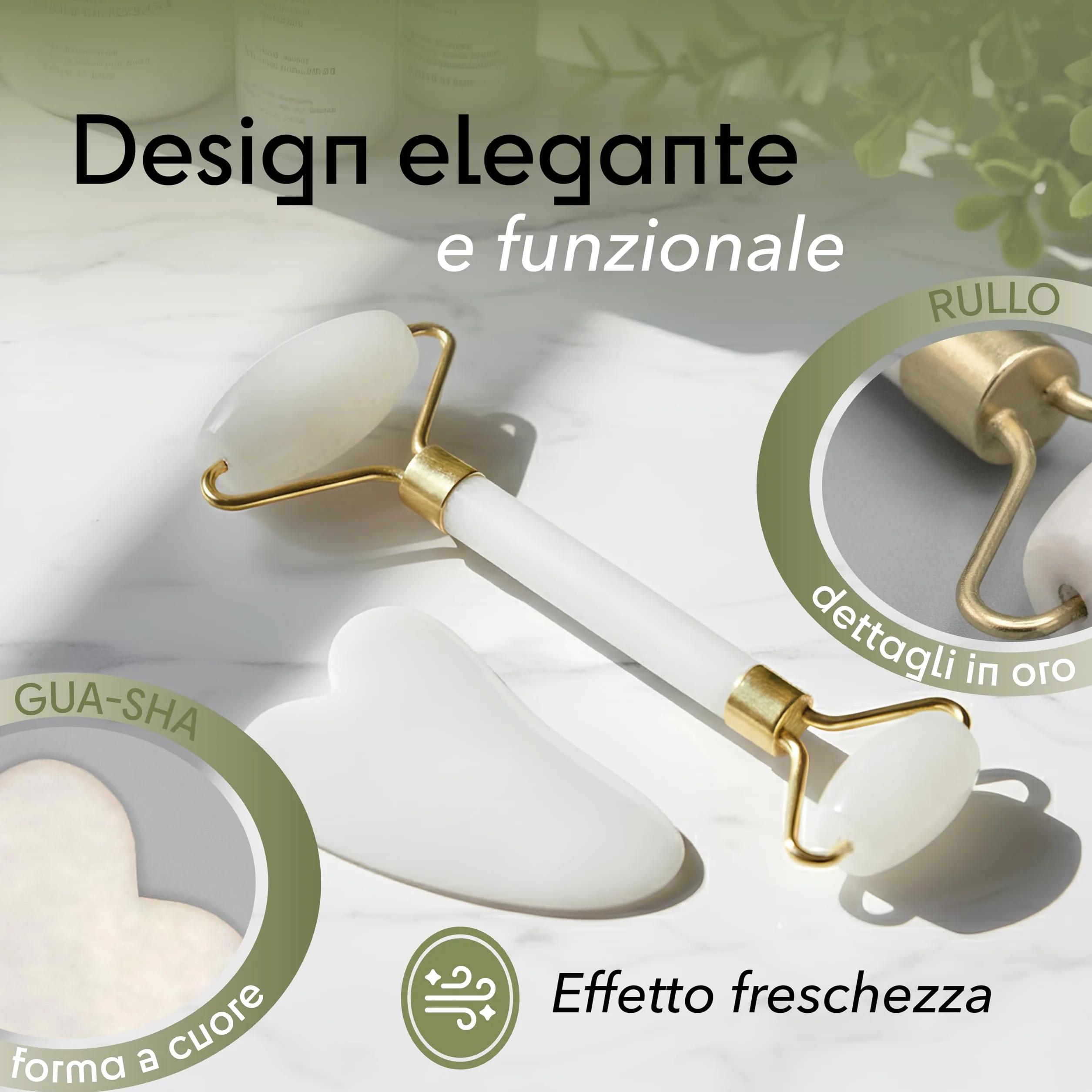 Gua Sha Viso e Rullo di Giada – Pietra Naturale per Massaggio Viso Lifting, Rullo Viso Quarzo Rosa Anti Gonfiore, Strumento Beauty Tool Relax