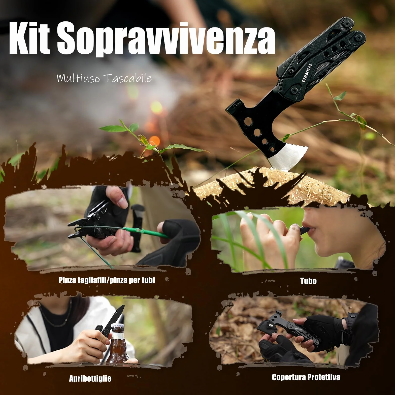 Multitool 16w1 Asce Sopravvivenza Coltello Martello Pinze Seghetto Cacciavite